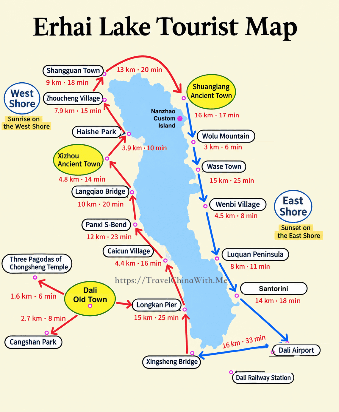 Erhai Lake, Dali: Which Shore, Real Prices &Amp; Scams To Skip 3 Erhai Lake Tourist Map