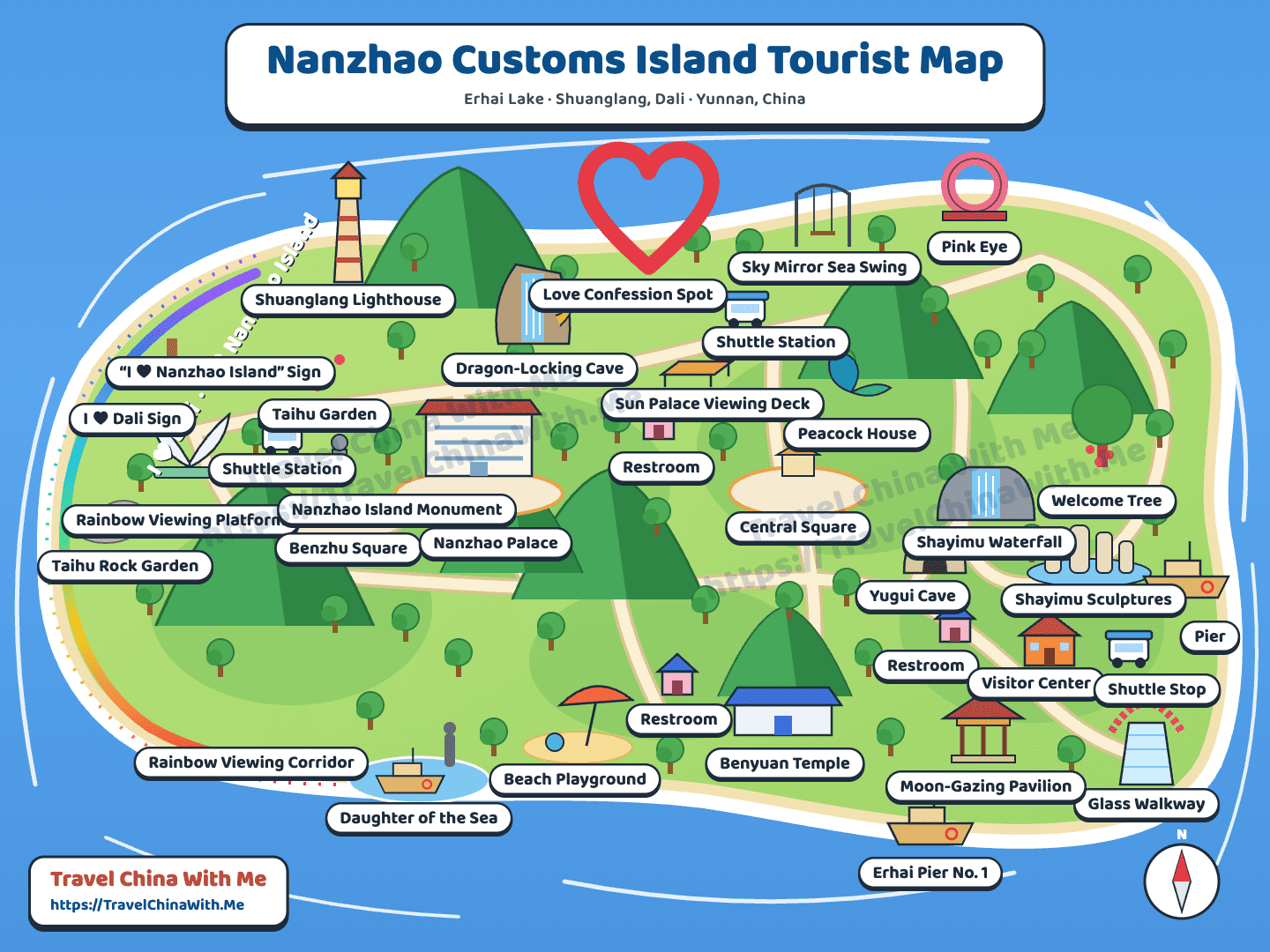 Nanzhao Customs Island, Dali: Route, Traps And Erhai'S Other Islands 3 Nanzhao Custom Island Tourist Map