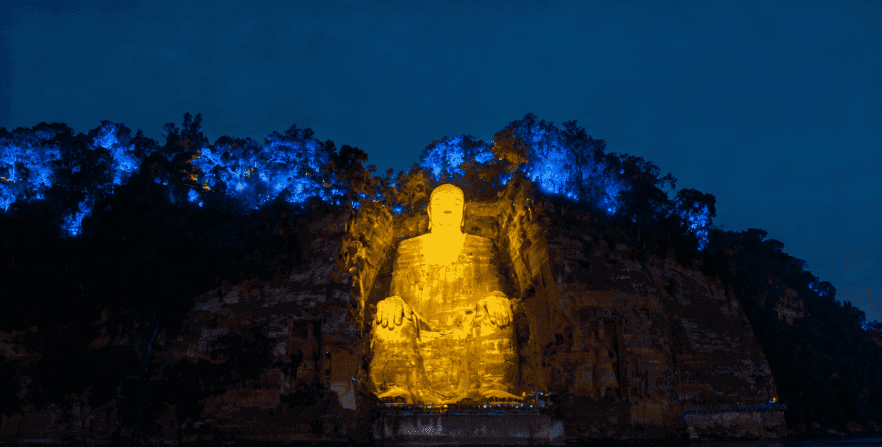 The Leshan Giant Buddha Illuminated At Night