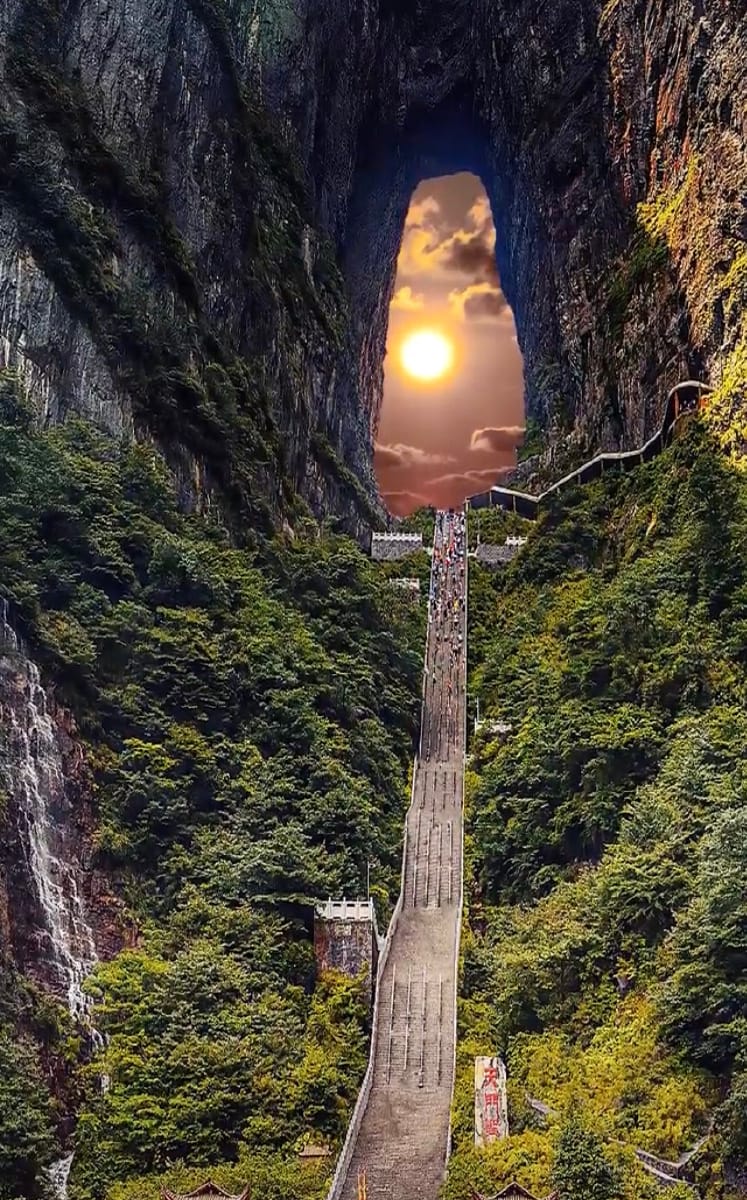 Stunning Mountain Cave With Sunset View