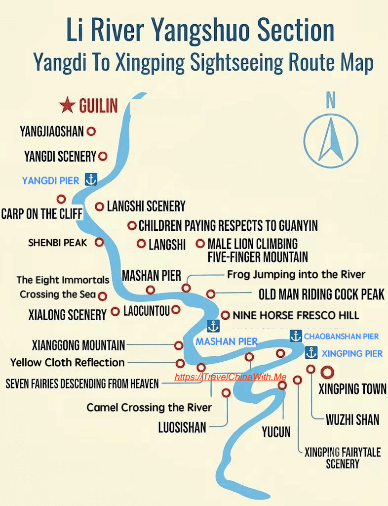Yangdi To Xingping Sightseeing Route Map