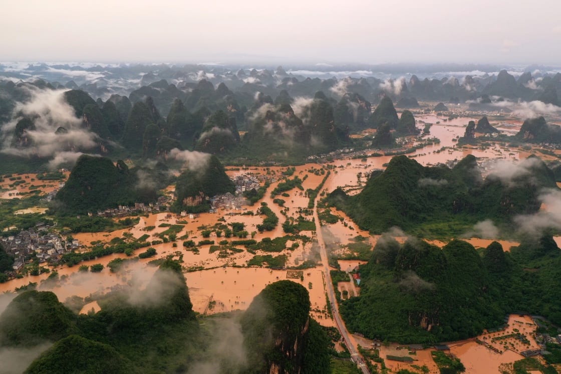 Guilin Yangshuo Rainy Season: When To Worry, When To Go 4 Villages In Yangshuo County, Guangxi, Affected By Severe Flooding (June 7, 2020, Drone Photo). Photo By Xinhua News Agency.