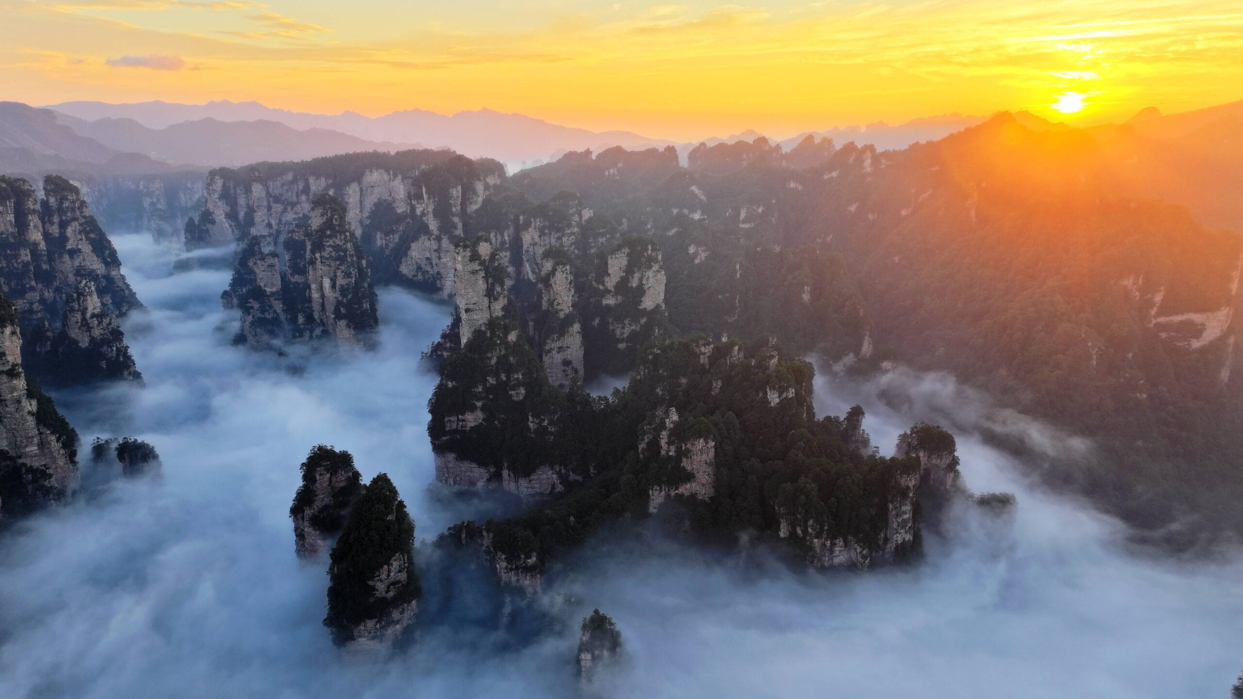 September Sunrise And Sea Of Clouds In Zhangjiajie